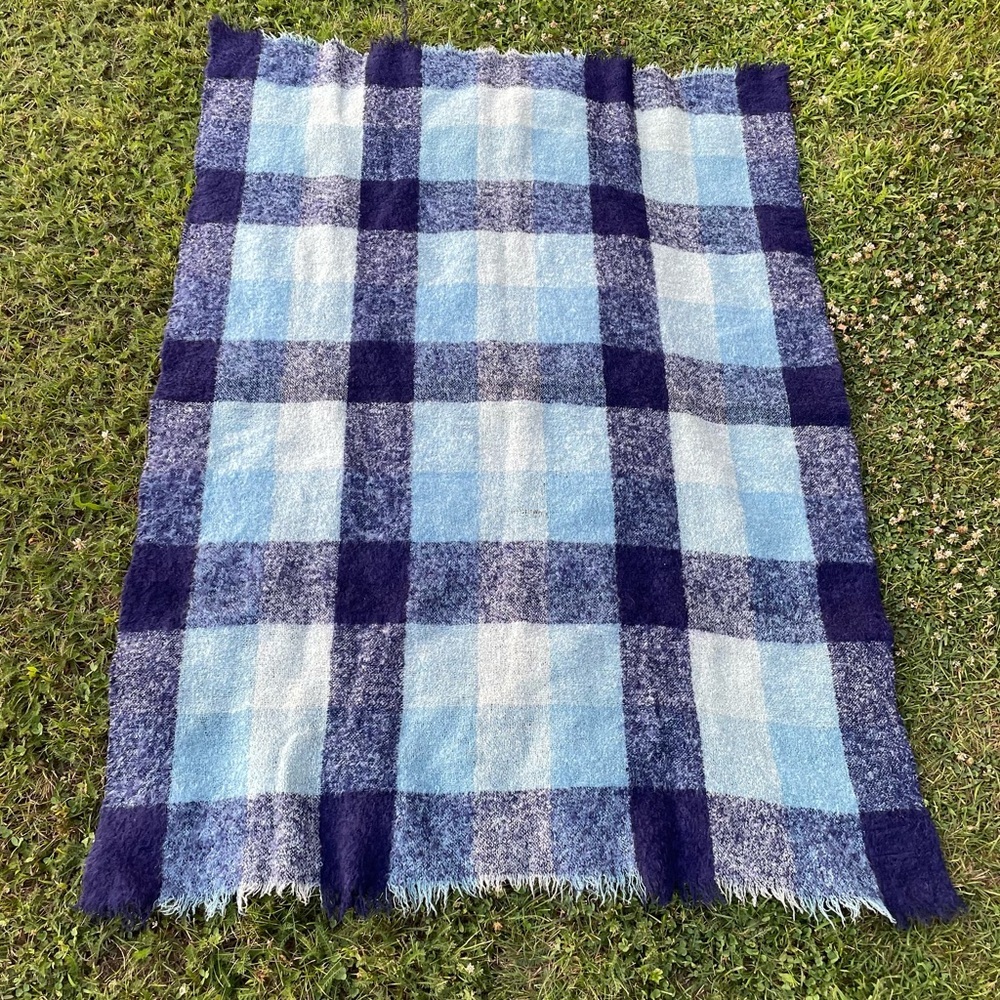 GLEN CREE Vintage Mohair Wool Plaid Throw Blanket